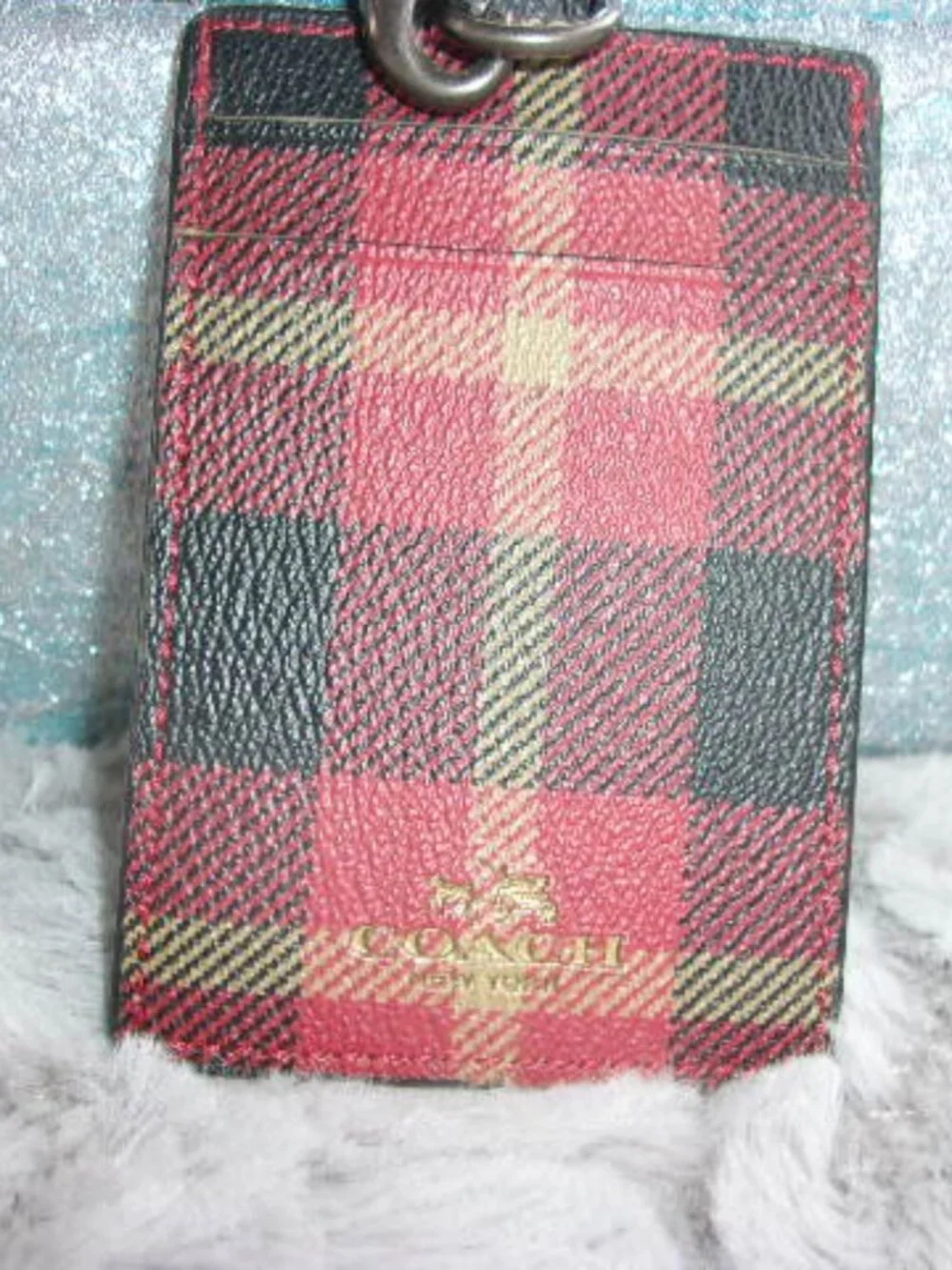 E-270 COACH RILEY PLAID LANYARD I.D. HOLDER